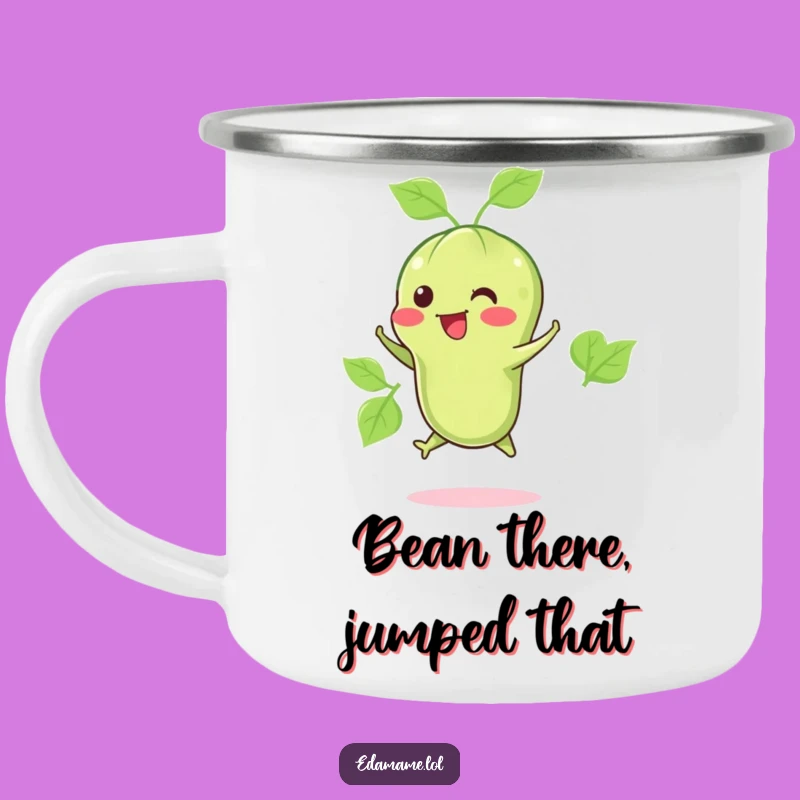 Durable Funny Happy Edamame Jump Camping Mug: Your Healthy Outdoor Companion