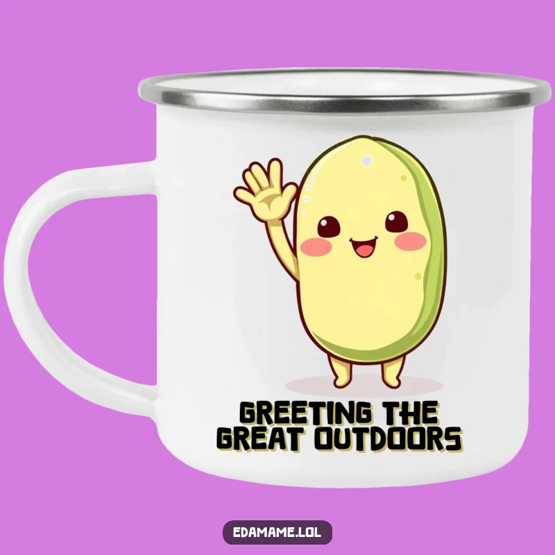 Funny Edamame Waving Camping Mug: Adventure with Friendly Cheer