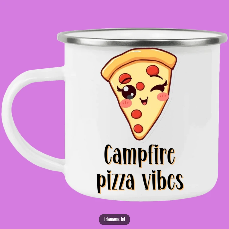 Funny Pizza Slice Wink Camping Mug: Cheesy Outdoor Fun, Perfect Funny Gift!