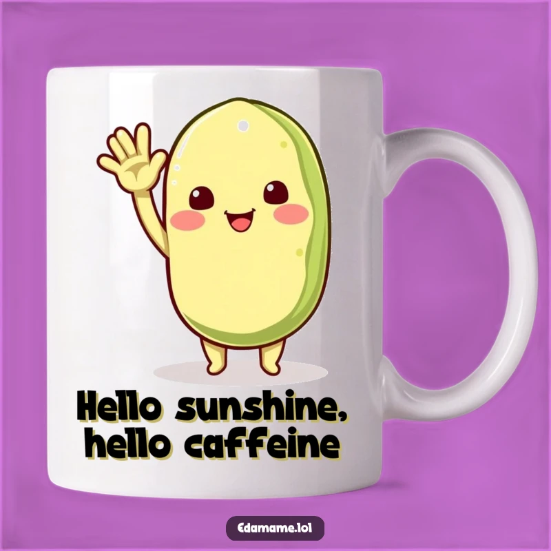 Funny Edamame Waving Mug: Greet Your Day with Cheerful Bean Humor