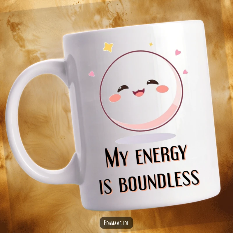 Funny Mochi Ball Mug: A gleeful, giggling mochi character bouncing energetically with pure joy and amusement.
