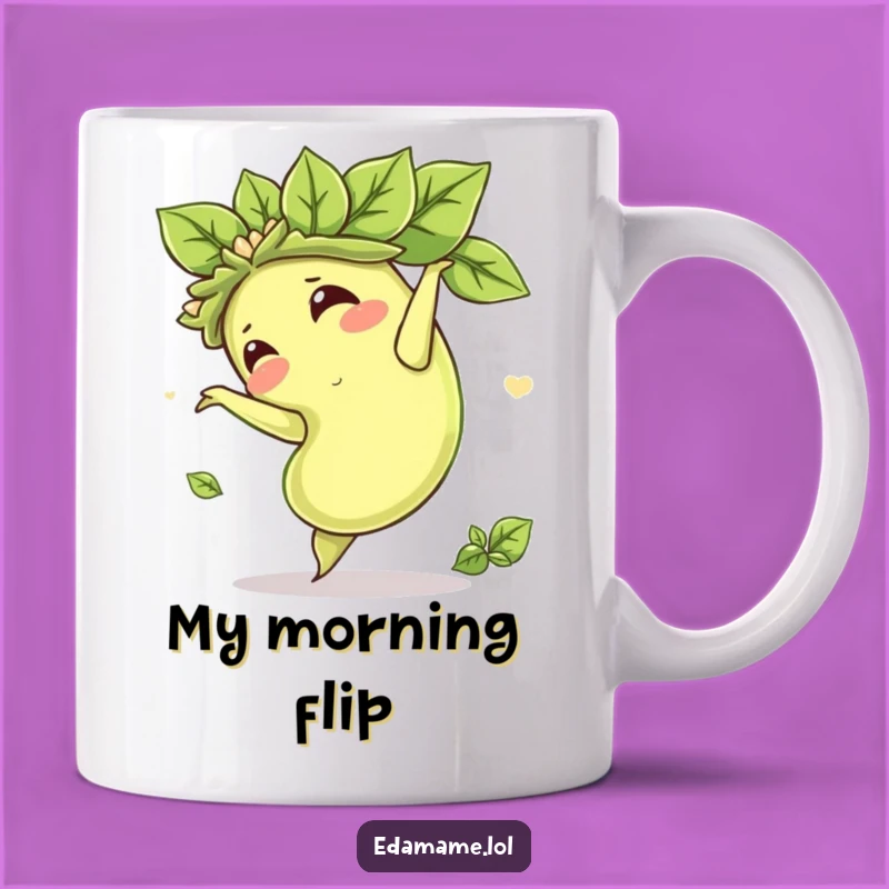 Funny Edamame Somersault Mug: Hilarious Leafy Bean Acrobat Gift!
