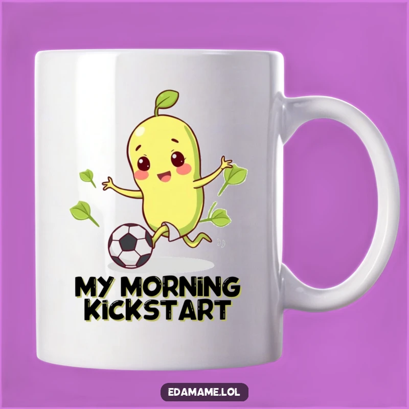 Funny Edamame Soccer Mug: Happy Bean Kicking Ball, Perfect Funny Gift