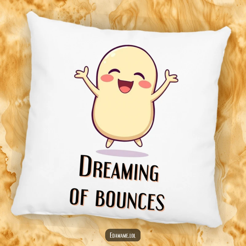 Funny Pillow: A laughing bean pod jumps for joy, offering soft comfort and humorous energy.