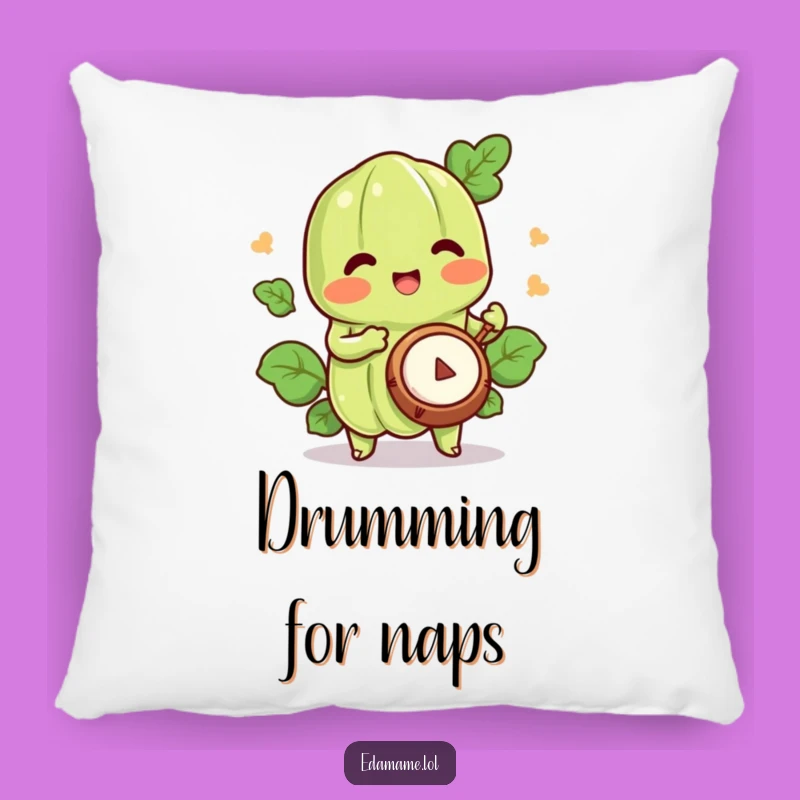 Funny Happy Edamame Drummer Pillow - Soft & Joyful Rhythms Cushion for Cozy Vibes