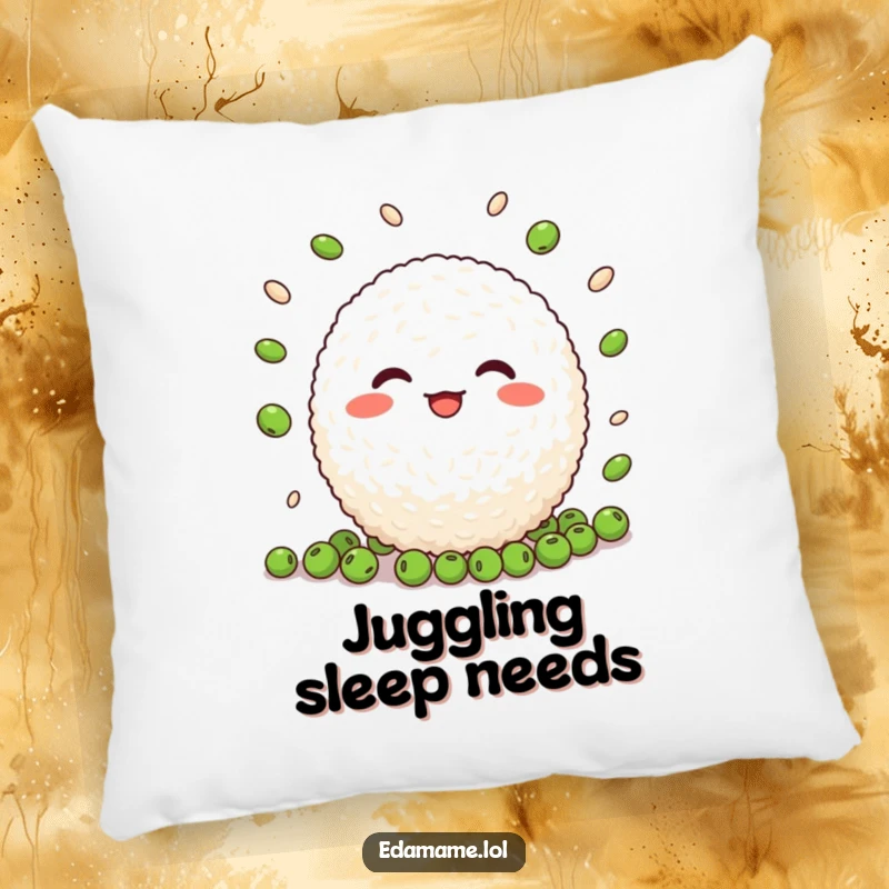 Funny Rice Ball Pillow: A soft, comfortable pillow featuring a cheerful rice ball character juggling peas with a happy expression.