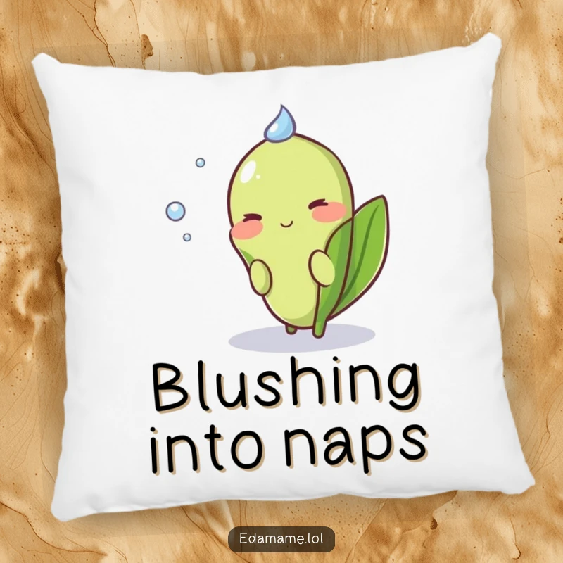 Funny Shy Edamame Pillow featuring a blushing pod peeking shyly, offering soft comfort and sweet humor.