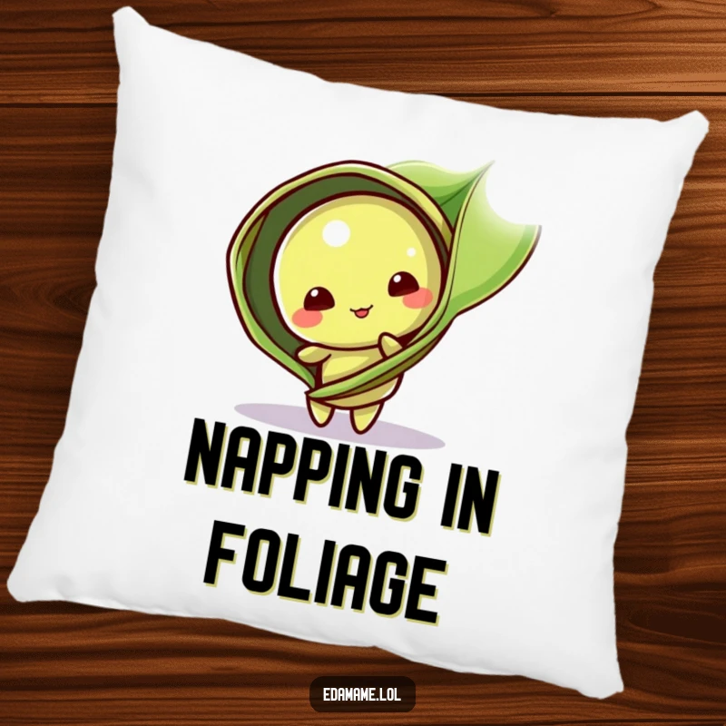 Funny Pillow: An edamame pod character peeks from behind a leaf, providing soft comfort and a cute, humorous decorative touch.