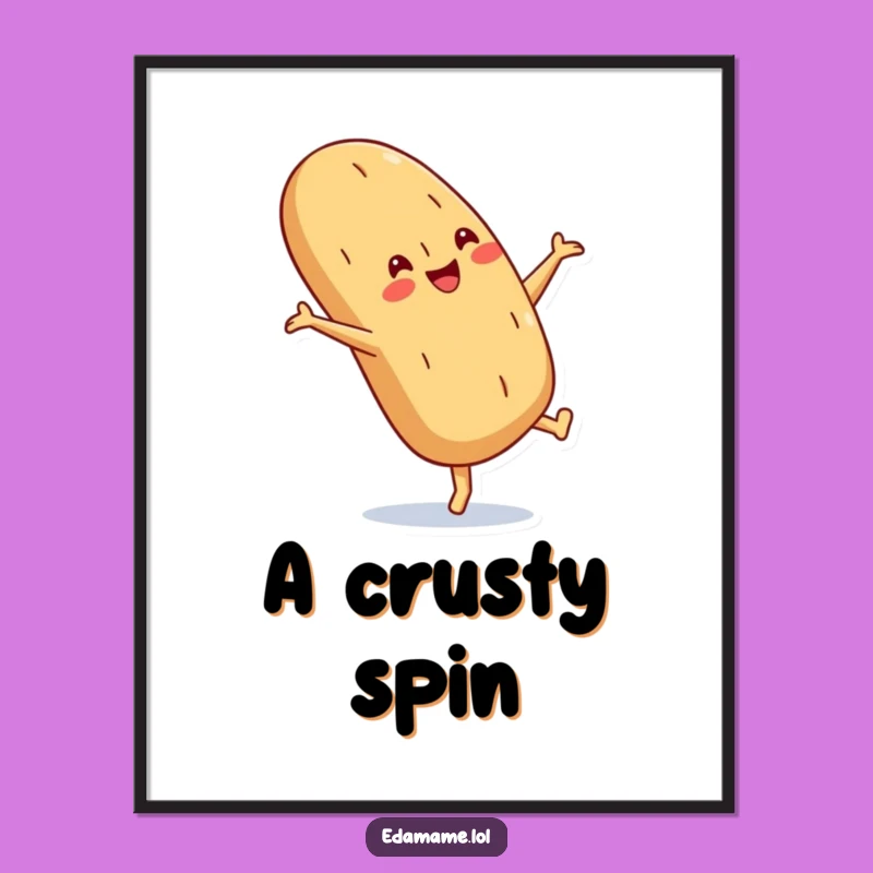 Funny Baguette Cartwheel Digital Art: Crusty Smile Decor, Instant Funny Gift!