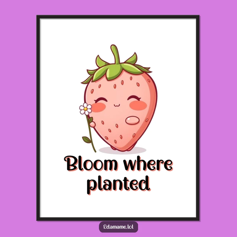 Funny Blushing Strawberry Digital Art: Instant Sweet Decor for Your Space