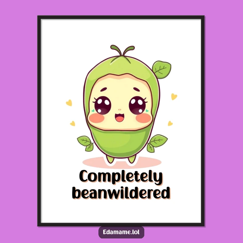 Funny Surprised Edamame Digital Art - Wall Decor Wide-Eyed Bean Print Gift