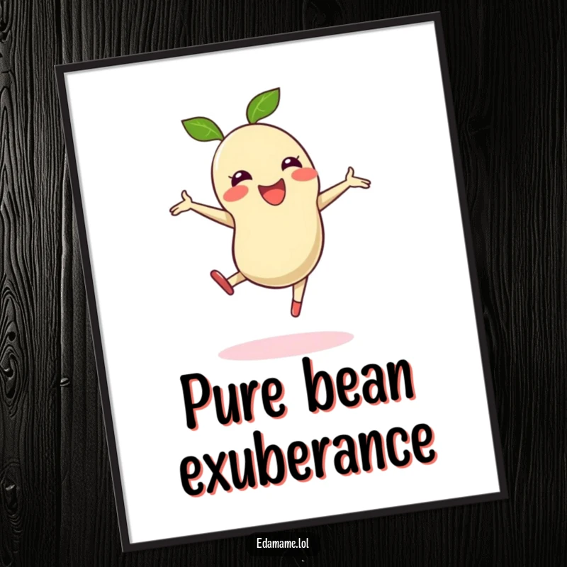 Funny digital art print of an edamame bean in a gleeful cartwheel, symbolizing pure joy and energy.