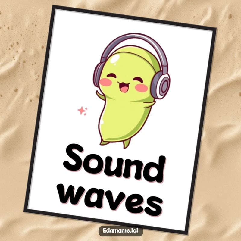 Funny Edamame DJ Digital Art Print of a cheerful edamame bean with headphones, bobbing its head rhythmically.