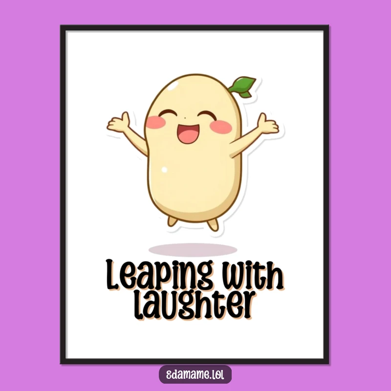Funny Edamame Jump Digital Art: Hilarious Bean Character Print for Joy!