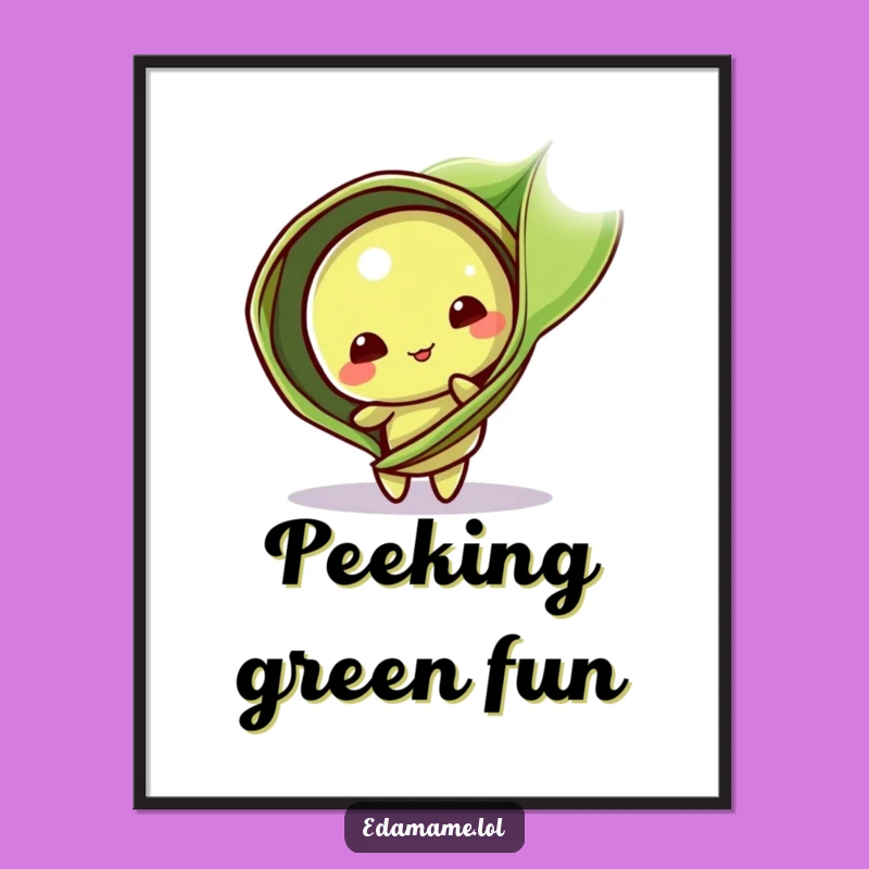 Funny Edamame Pod Digital Art: Playful Leaf Peeker for Instant Cute Wall Art Gift