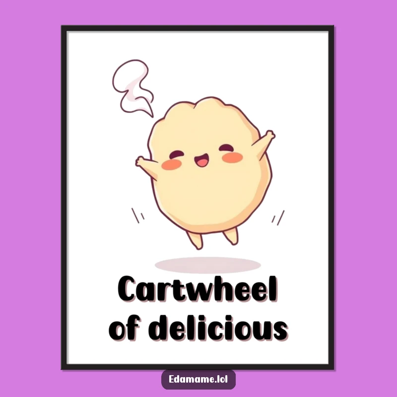 Funny Gyoza Cartwheel Digital Art - Playful Dumpling Energy Decor