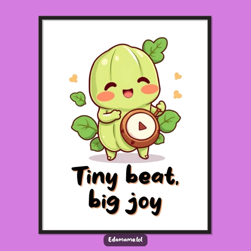 Funny Happy Edamame Drummer Digital Art Print - Instant Joyful Rhythms Decor & Gift
