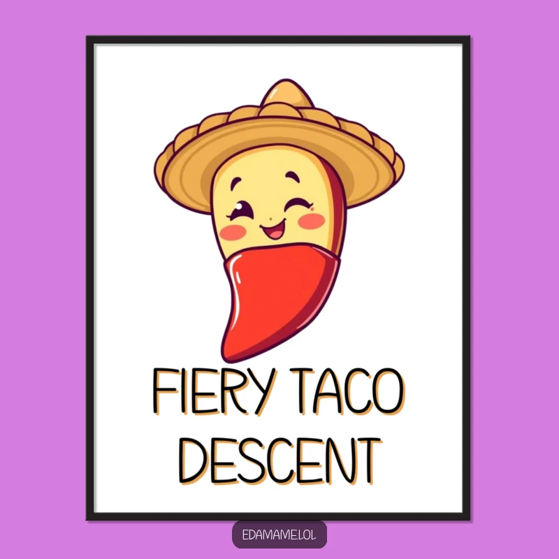 Funny Winking Taco Chili Slide Digital Art Print Spicy Fiesta Decor