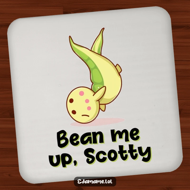 Funny Drink Coaster: A single edamame bean mid-somersault, offering surface protection with a humorous and energetic design.
