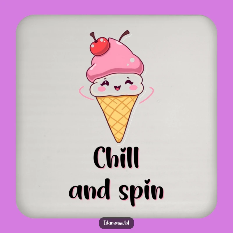 Funny Ice Cream Cone Coaster: Whimsical Cherry Hat Spinner, Protect Surfaces Funny Gift!