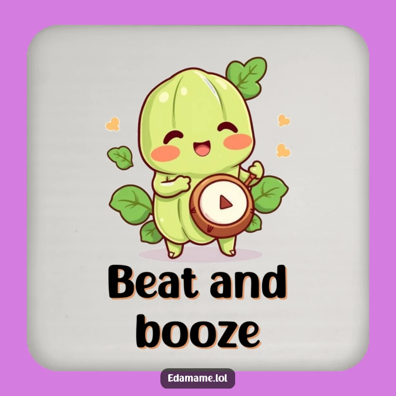 Funny Happy Edamame Drummer Drink Coaster - Joyful Rhythms Protection for Surfaces