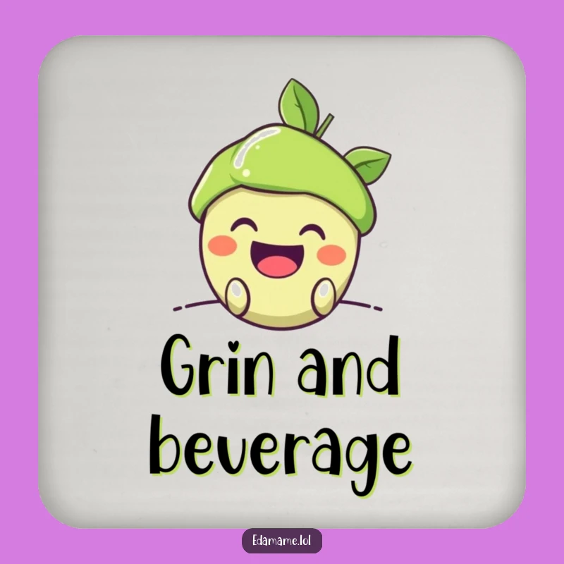 Funny Edamame Pod Grin Drink Coaster: Protect Surfaces Playfully
