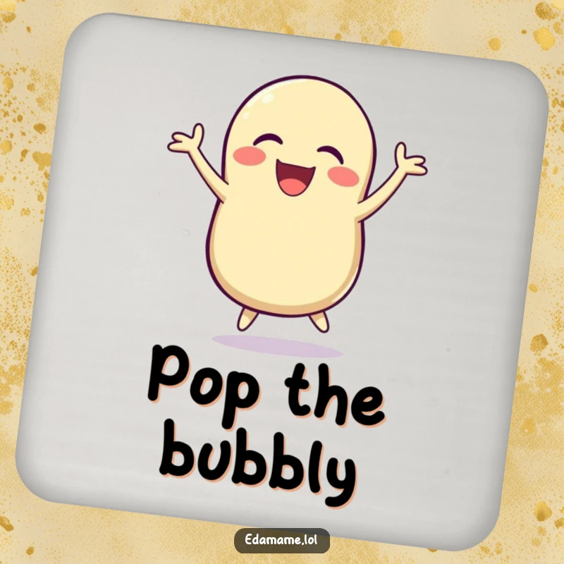 Funny Coaster: A laughing bean pod jumps for joy, adding humorous protection to surfaces.