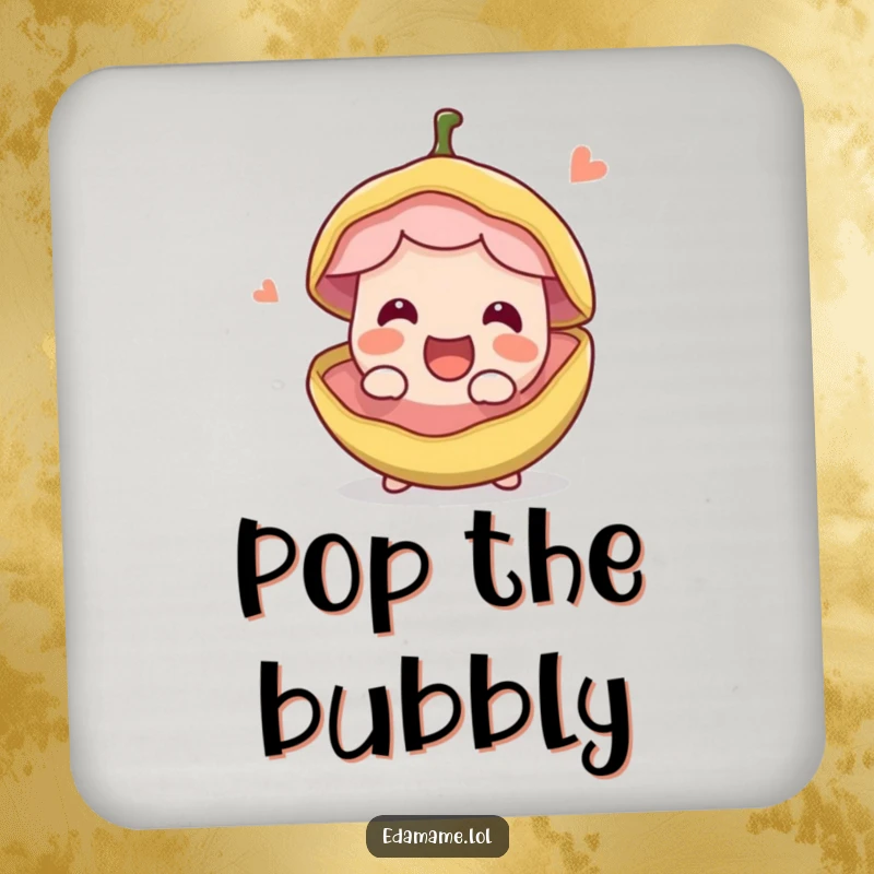 Funny happy edible bean pod splitting open with excitement, on a durable drink coaster. Chic and humorous, perfect funny gift.