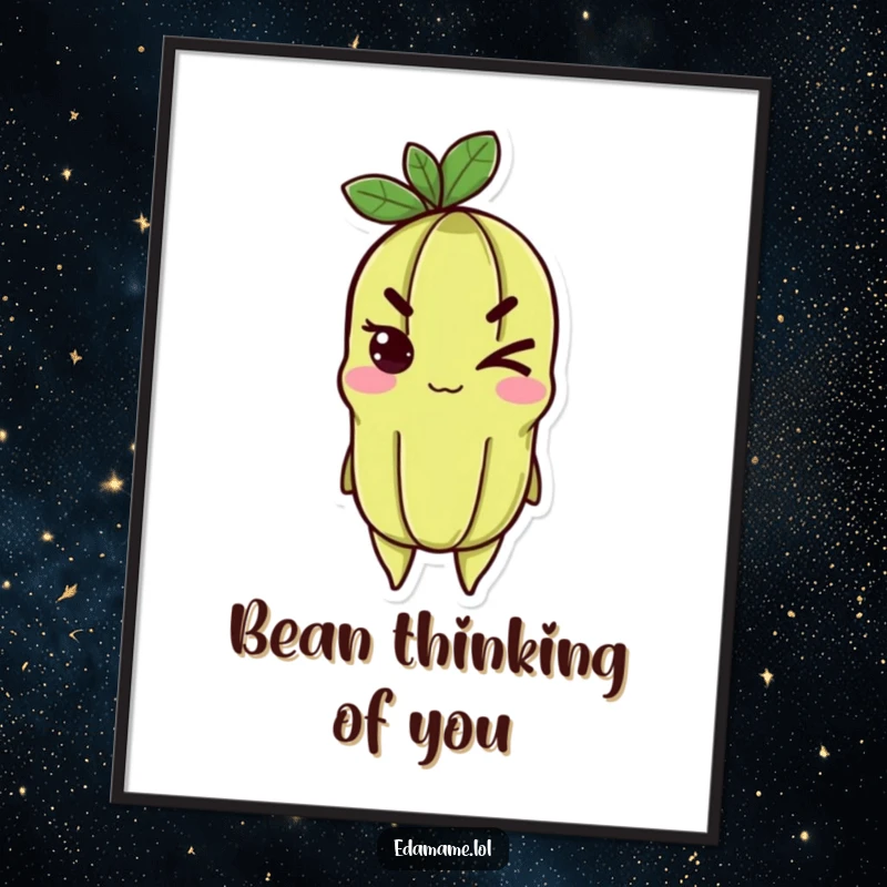 Funny edamame poster featuring a cheerful character with a daring wink, adding a bold and fun touch.
