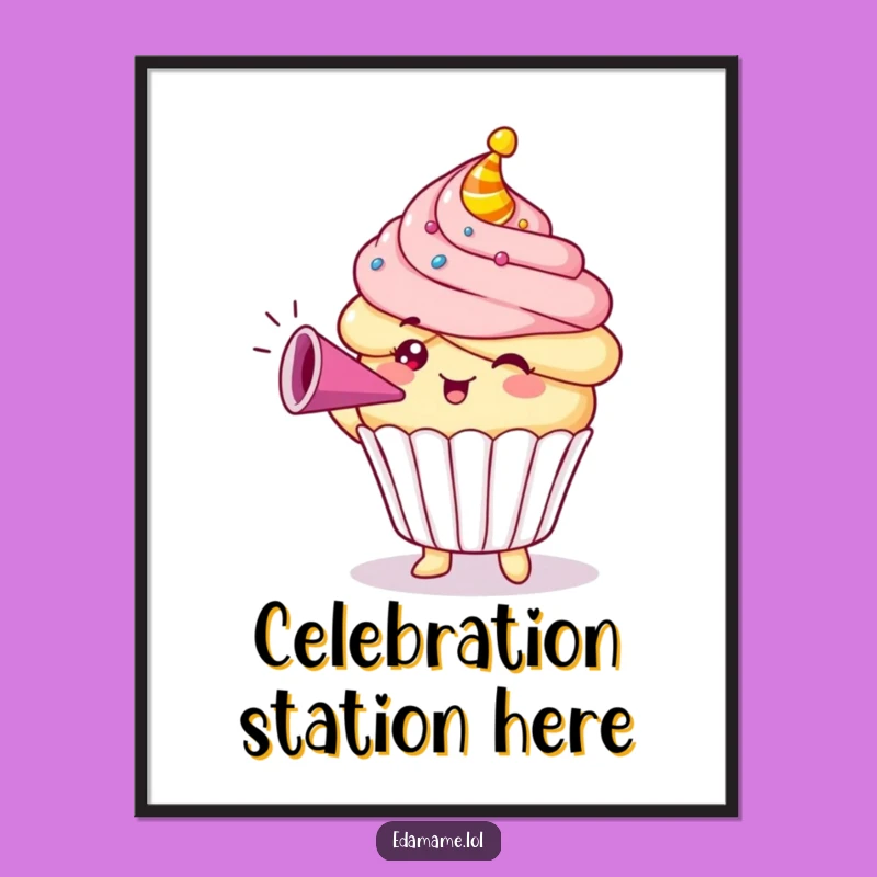 Funny Cupcake Party Horn Poster: Add Instant Joy and Humor to Your Walls