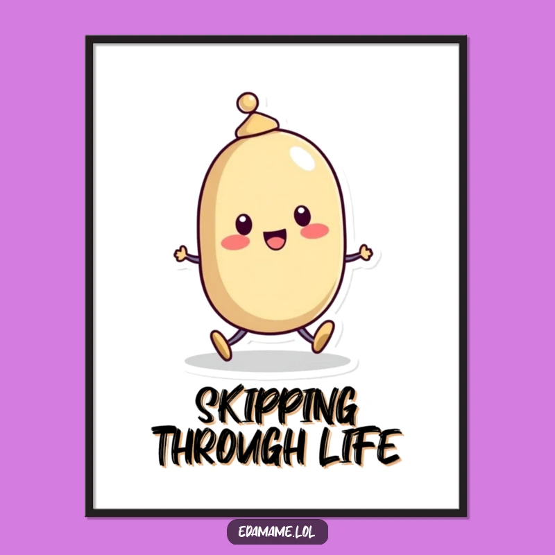 Funny Bean Character Hat Poster: Cheerful Skipping Art