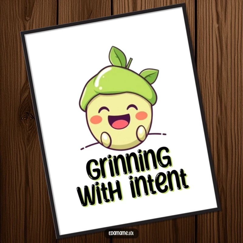 Funny Poster: A happy edamame pod peeking out, revealing its beans and sporting a mischievous grin, bringing humorous art to any room.