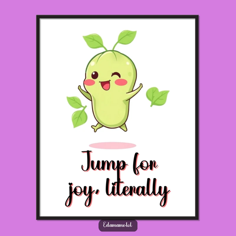 Funny Happy Edamame Jump Poster: Add Whimsy to Your Walls