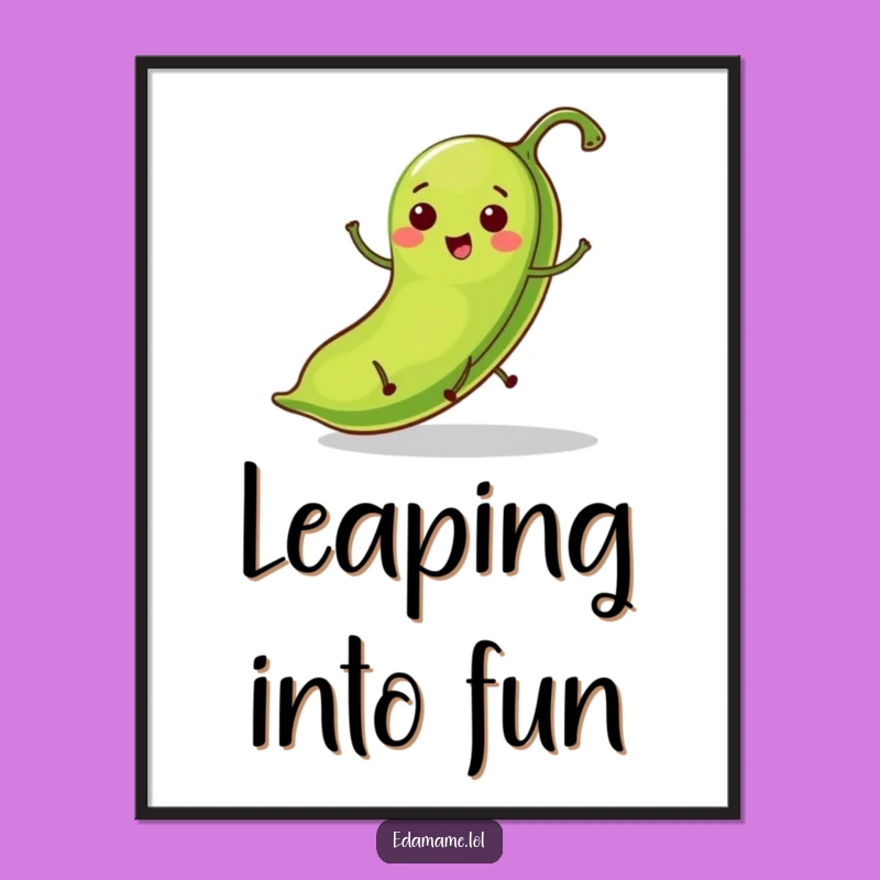 Funny Hopping Bean Pod Poster: Brighten Your Wall With This Green Character Art