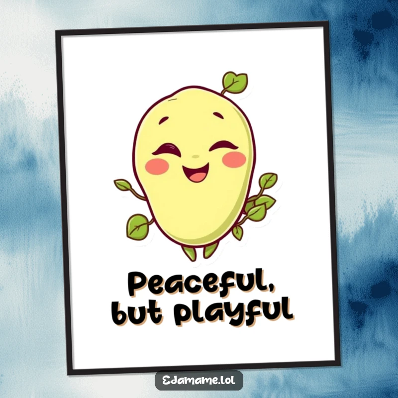 Funny poster print of a jovial edamame bean giving a friendly wink, adding a humorous touch to decor.