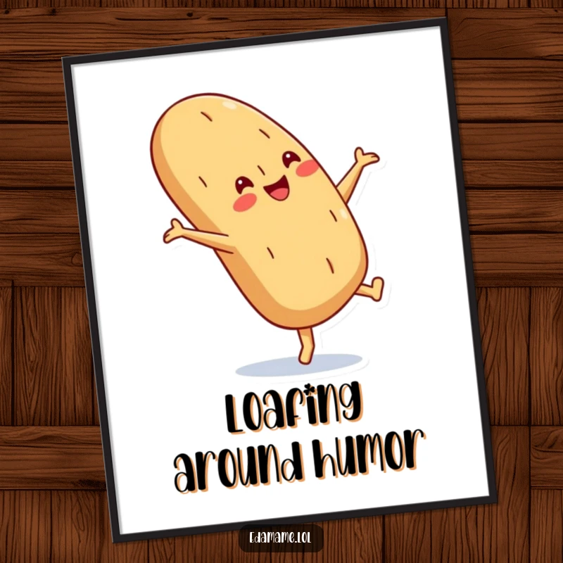 Funny Baguette Poster with a crusty smile performing a cartwheel, a cheerful and dynamic piece of wall art.