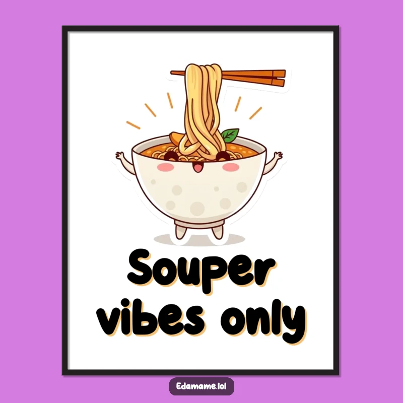 Funny Ramen Bowl Dancing Noodles Poster: Vibrant Wall Art for a Cheerful Home Gift