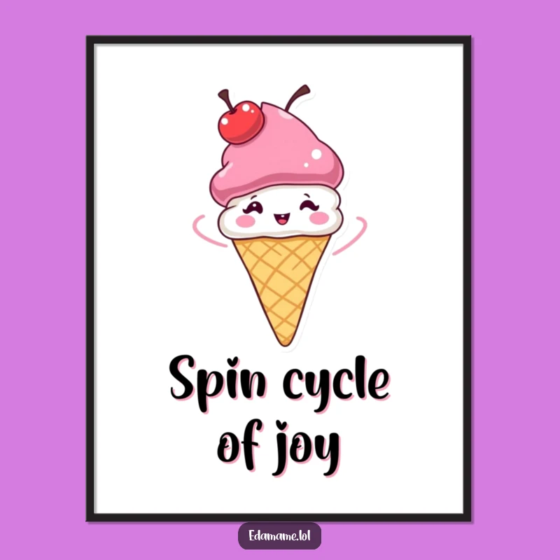 Funny Ice Cream Cone Poster: Whimsical Cherry Hat Spinner Art, Cool Funny Gift!