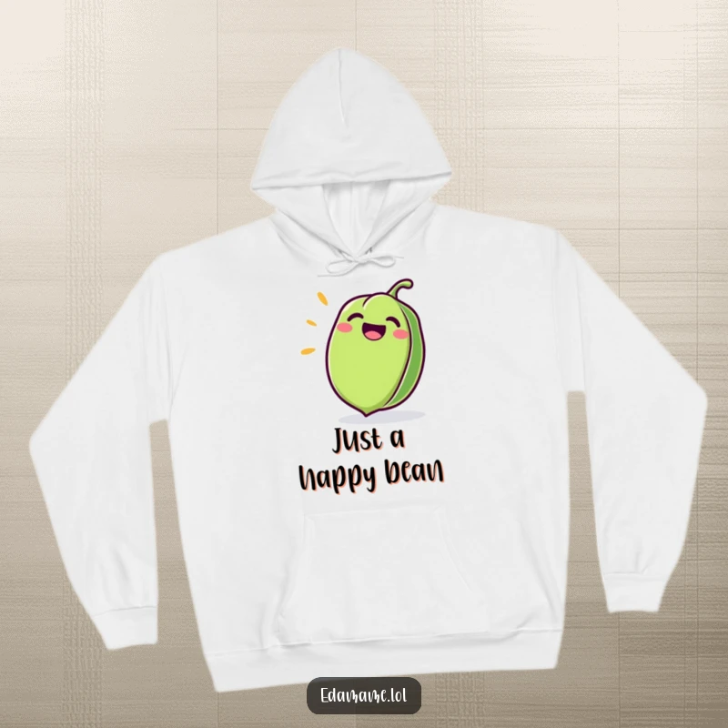 Funny Edamame Hoodie depicting a joyful green pod laughing heartily, offering both warmth and humor.