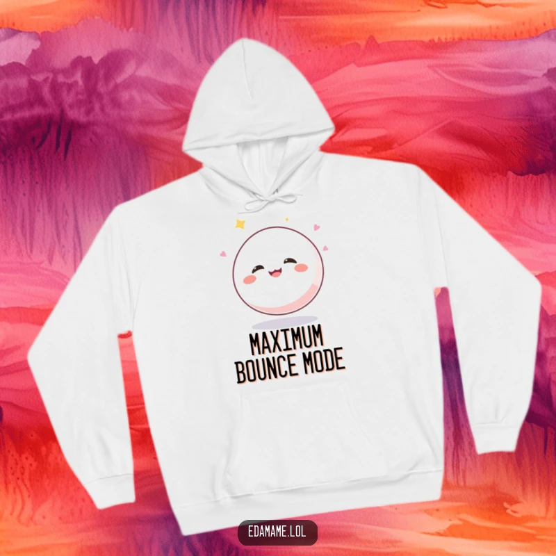 Funny Mochi Ball Hoodie: A cheerfully giggling mochi character bouncing with pure delight, designed for maximum comfort and humor.