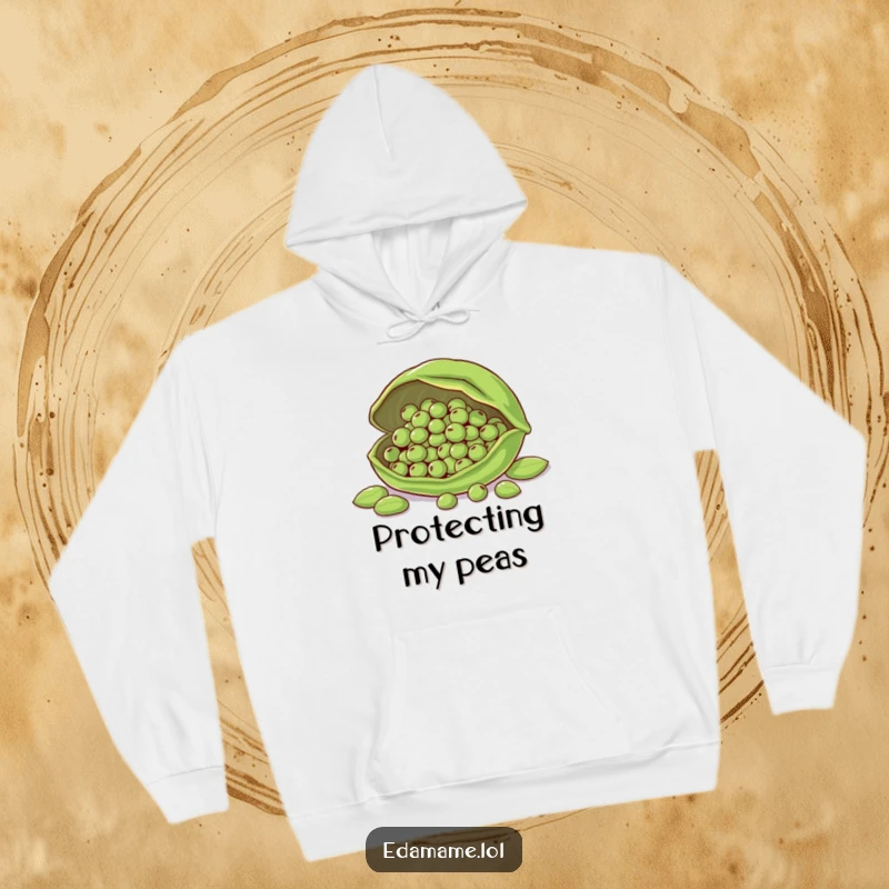 Funny hoodie featuring a big edamame pod giving shelter to smaller beans, emphasizing love and security.