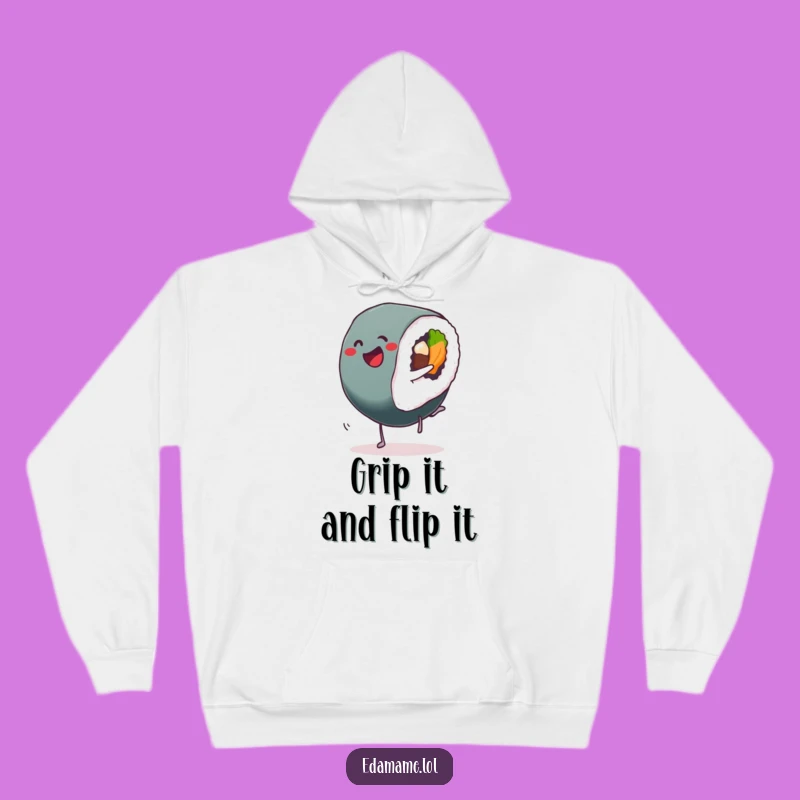 Cozy Funny Sushi Cartwheel Roll Hoodie: Warm and Playful Gift for Sushi Fans