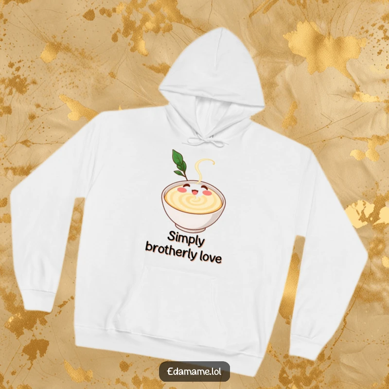 Funny hoodie with a gleeful dashi broth character swirling happily in a bowl, designed for ultimate cozy comfort and a touch of cheer.