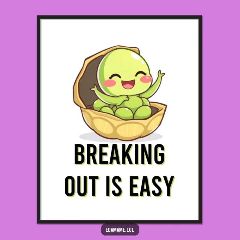 Free Printable Wall Art: Giggling Edamame pod art, hilarious downloadable home decor gift.