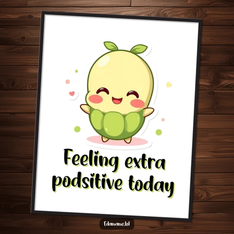 Funny Free Printable Wall Art: Bubbly edamame bean character overflowing with infectious joy and a cheerful, vibrant personality.