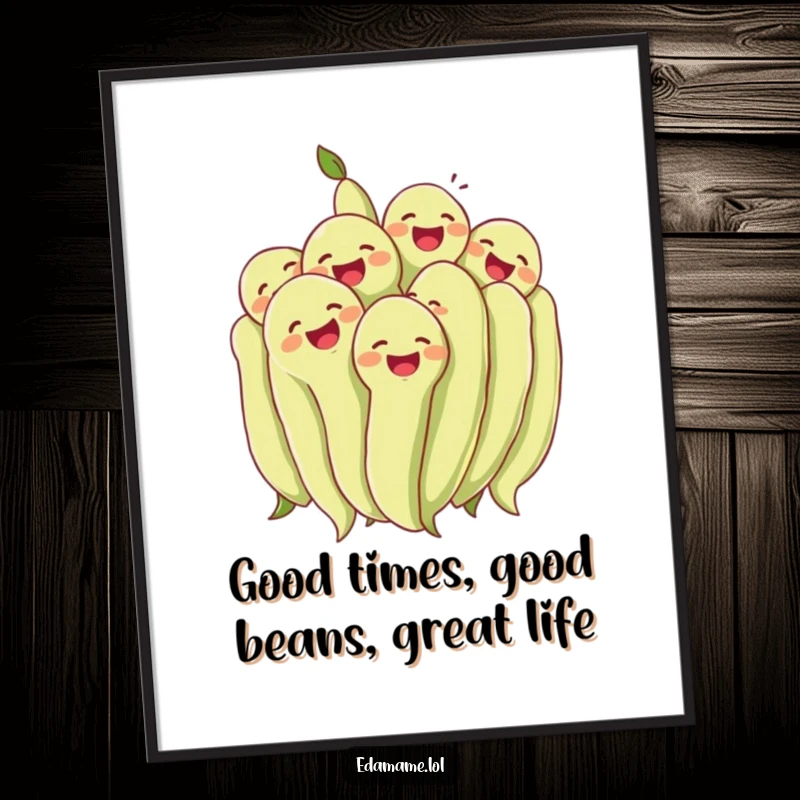 Funny Free Printable Wall Art of a group of edamame beans sharing a contagious, hearty laugh together.