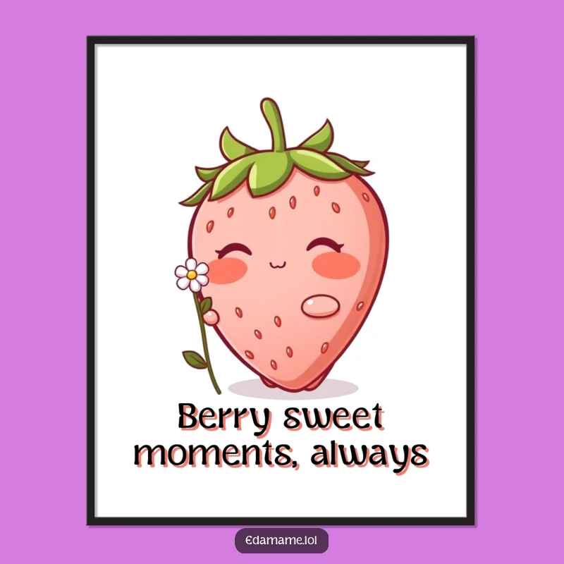 Free Printable Wall Art: Blushing Strawberry - Cute & Funny Downloadable Decor for a Sweet Space