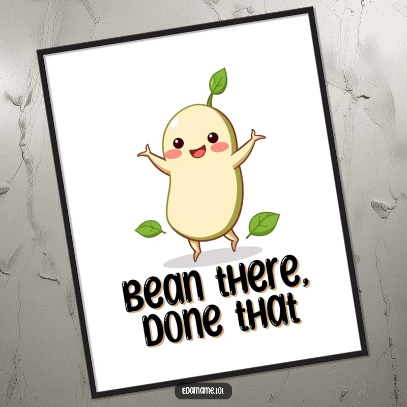 Funny Free Printable Wall Art: A smiling edamame bean performing a delightful cartwheel amidst cheerful energy.