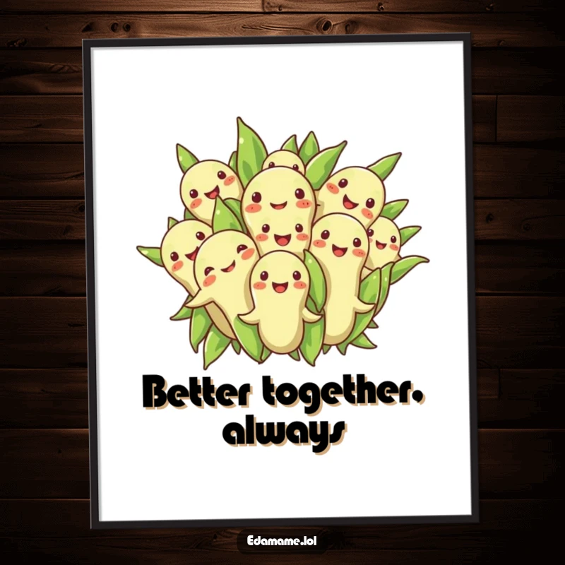 Funny Free Printable Wall Art: A group of smiling edamame beans forming a cheerful, cozy huddle.