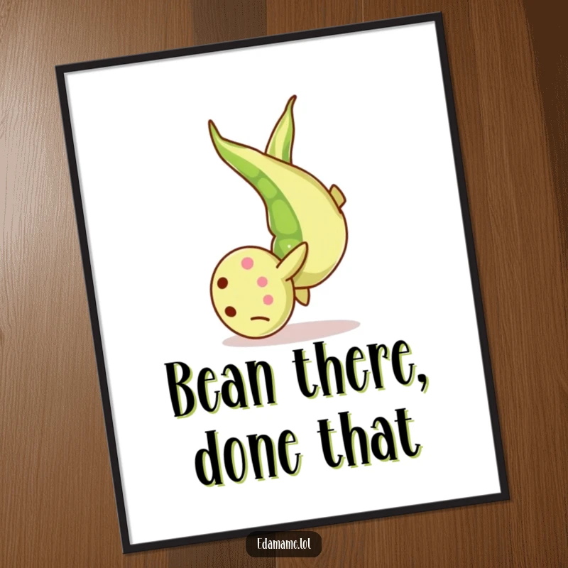 Funny Free Printable Wall Art: A single edamame bean captured mid-somersault, adding playful energy to any room.